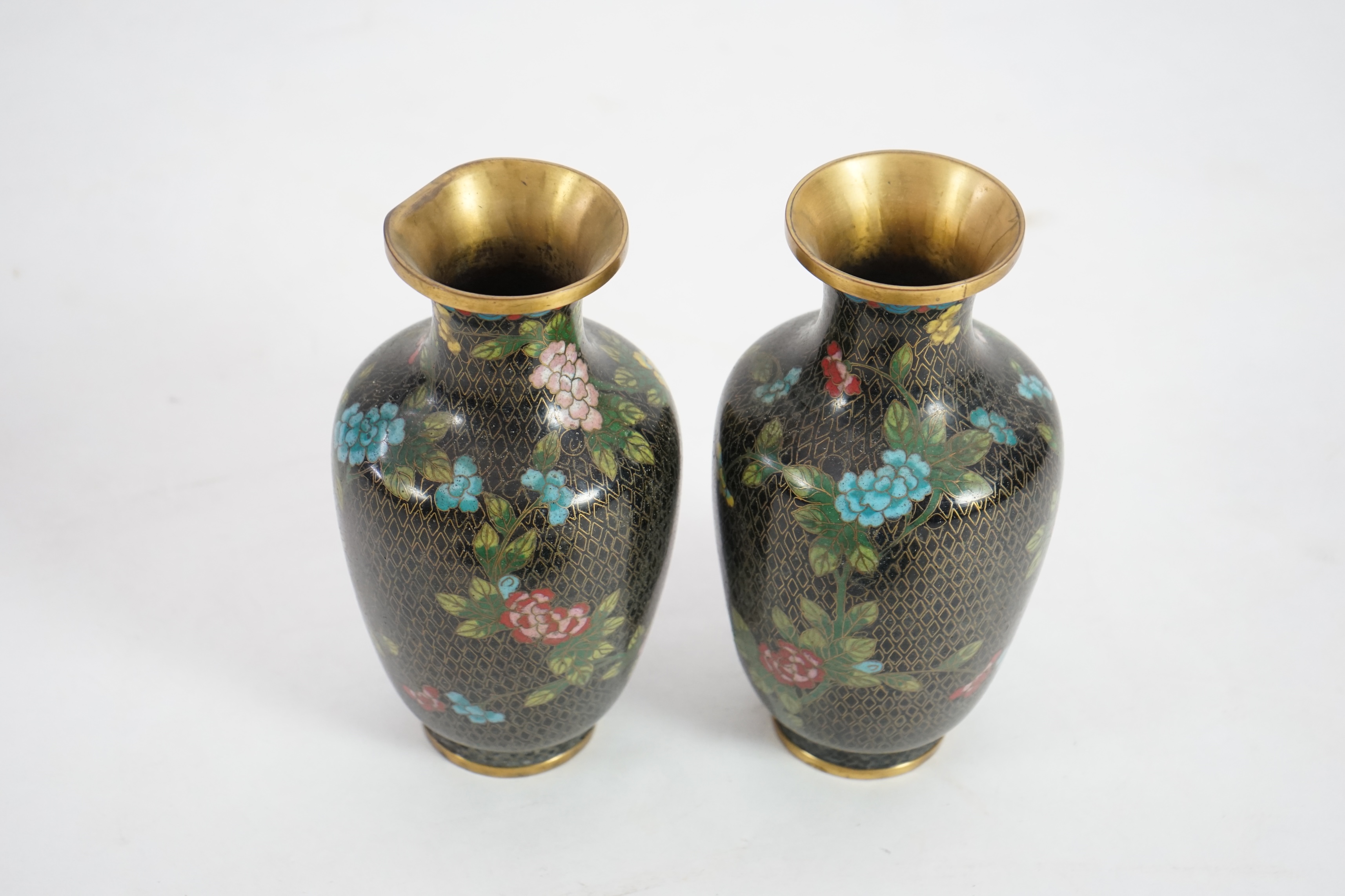 A group of modern Chinese black ground cloisonné wares